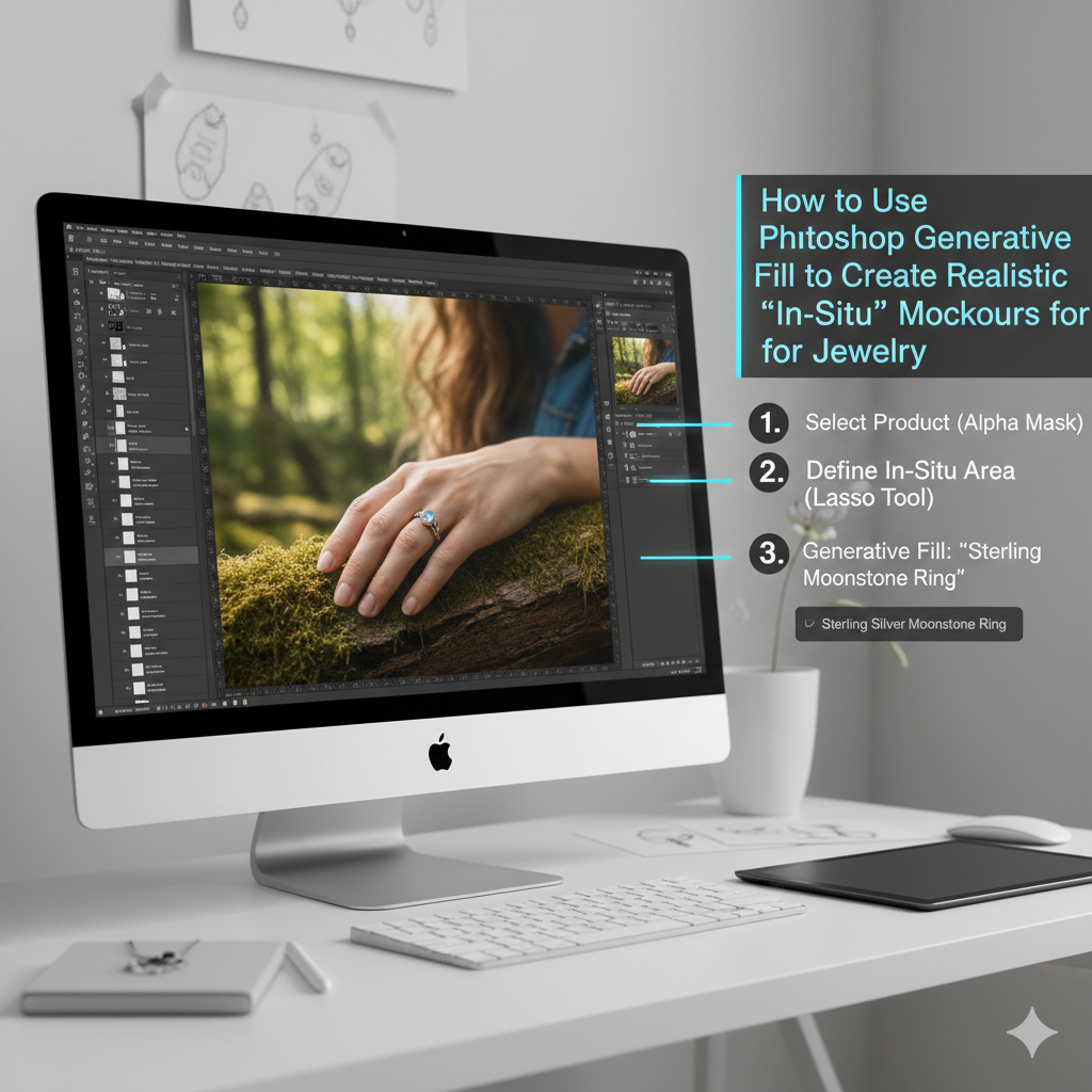 How to Use Photoshop Generative Fill to Create Realistic "In-Situ" Product Mockups for Jewelry