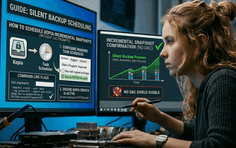 How to Schedule Incremental Kopia Snapshots Without Triggering Windows UAC Prompts
