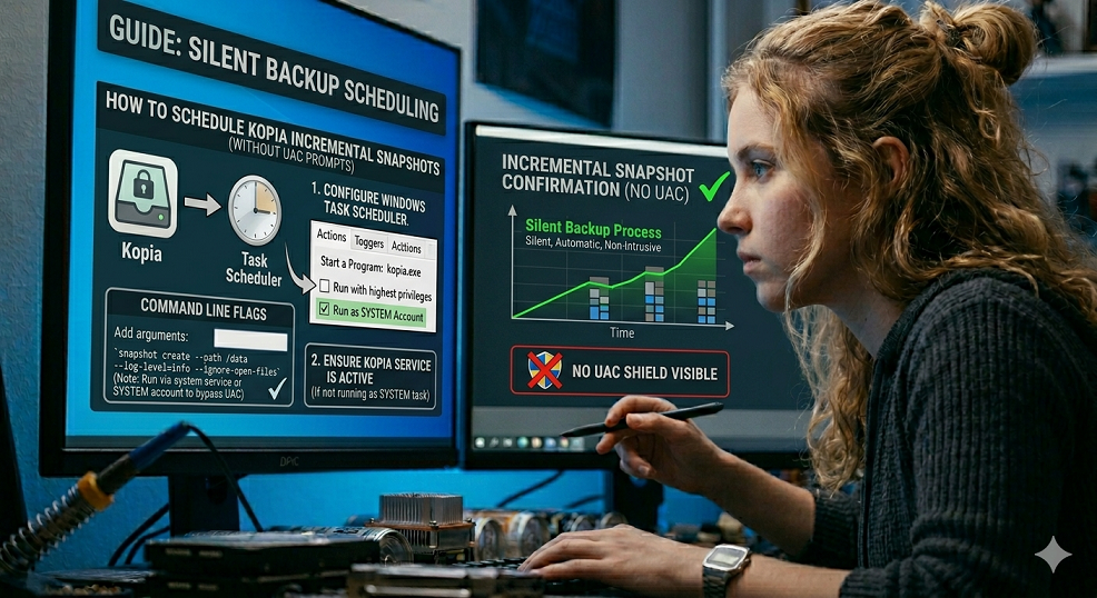 How to Schedule Incremental Kopia Snapshots Without Triggering Windows UAC Prompts