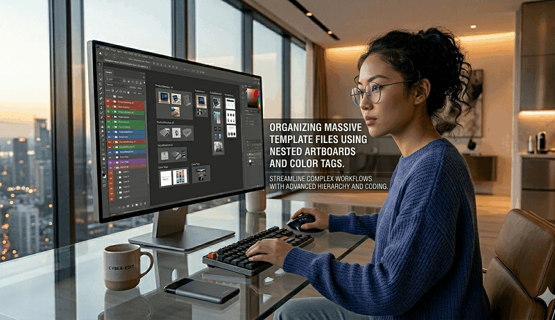 Organizing Massive Photoshop Template Files Using Nested Artboards and Color Tags