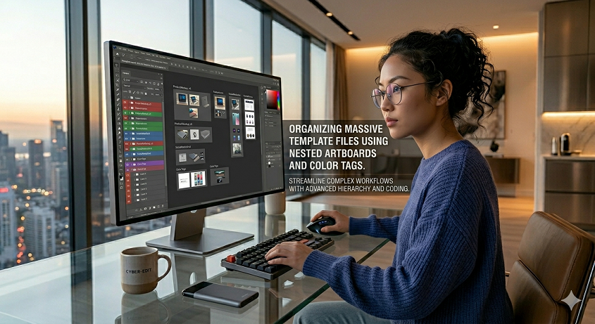 Organizing Massive Photoshop Template Files Using Nested Artboards and Color Tags
